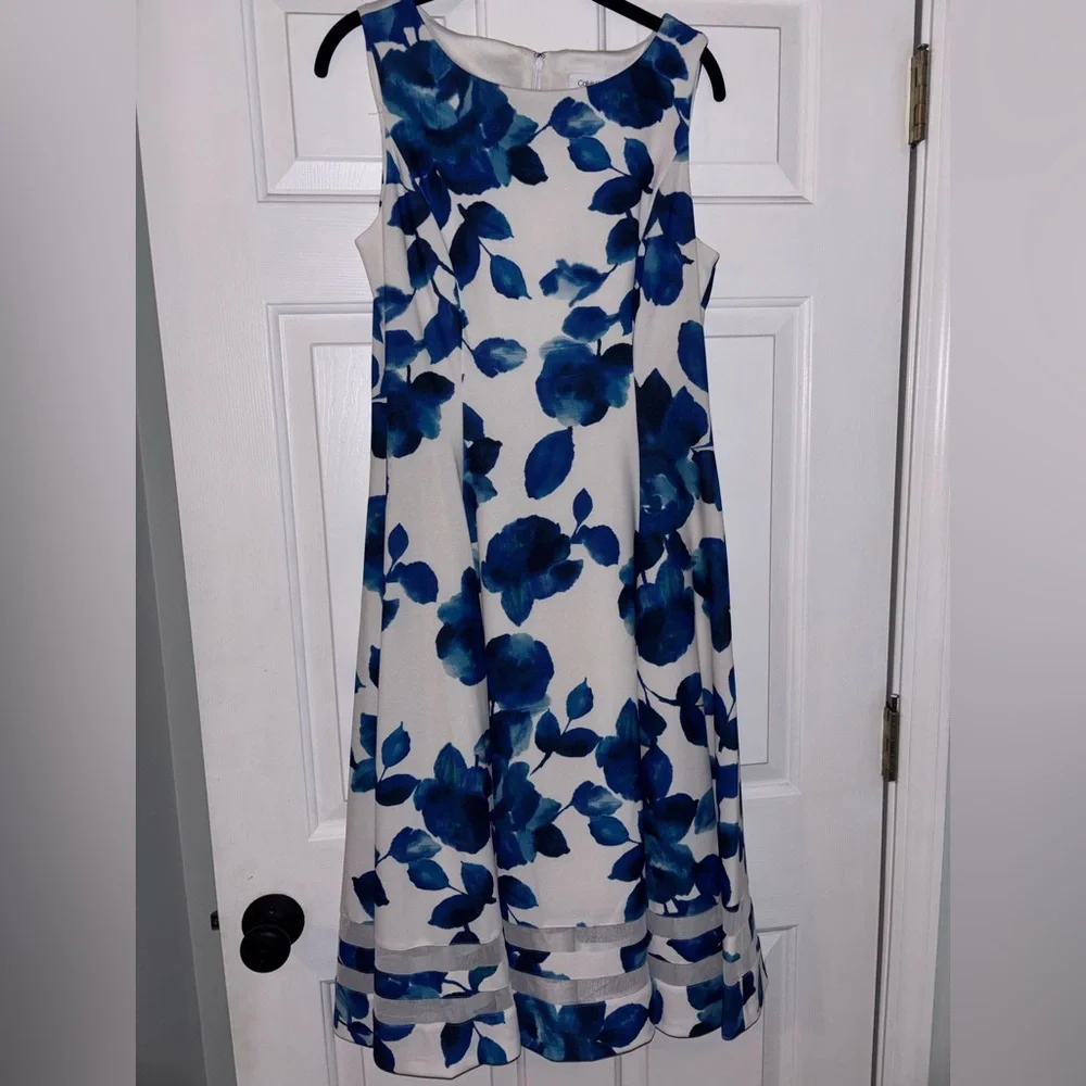 Calvin Klein Floral Sleeveless Dress with Blue Pattern - Picture 1 of 4